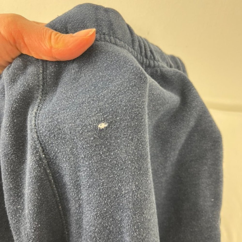 Roots Athletic Cotton Blue Sweatpants FLAW w/ Small 1" hole - Picture 11 of 12